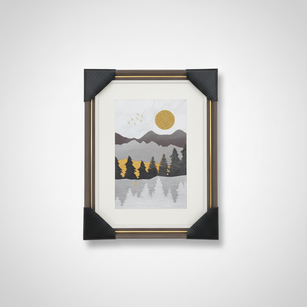 Golden Sun Mountain Landscape Framed Wall Art Print
