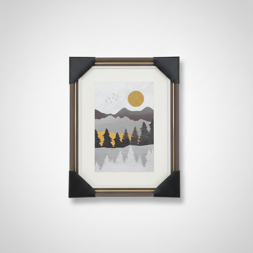 Golden Sun Mountain Landscape Framed Wall Art Print