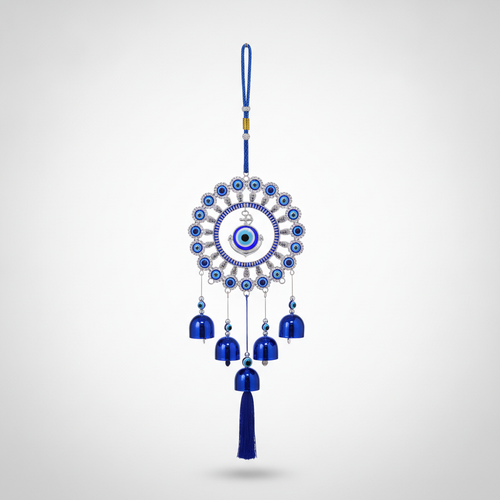 Evil Eye Wind Chime Wall Hanging with Bells & Tassel