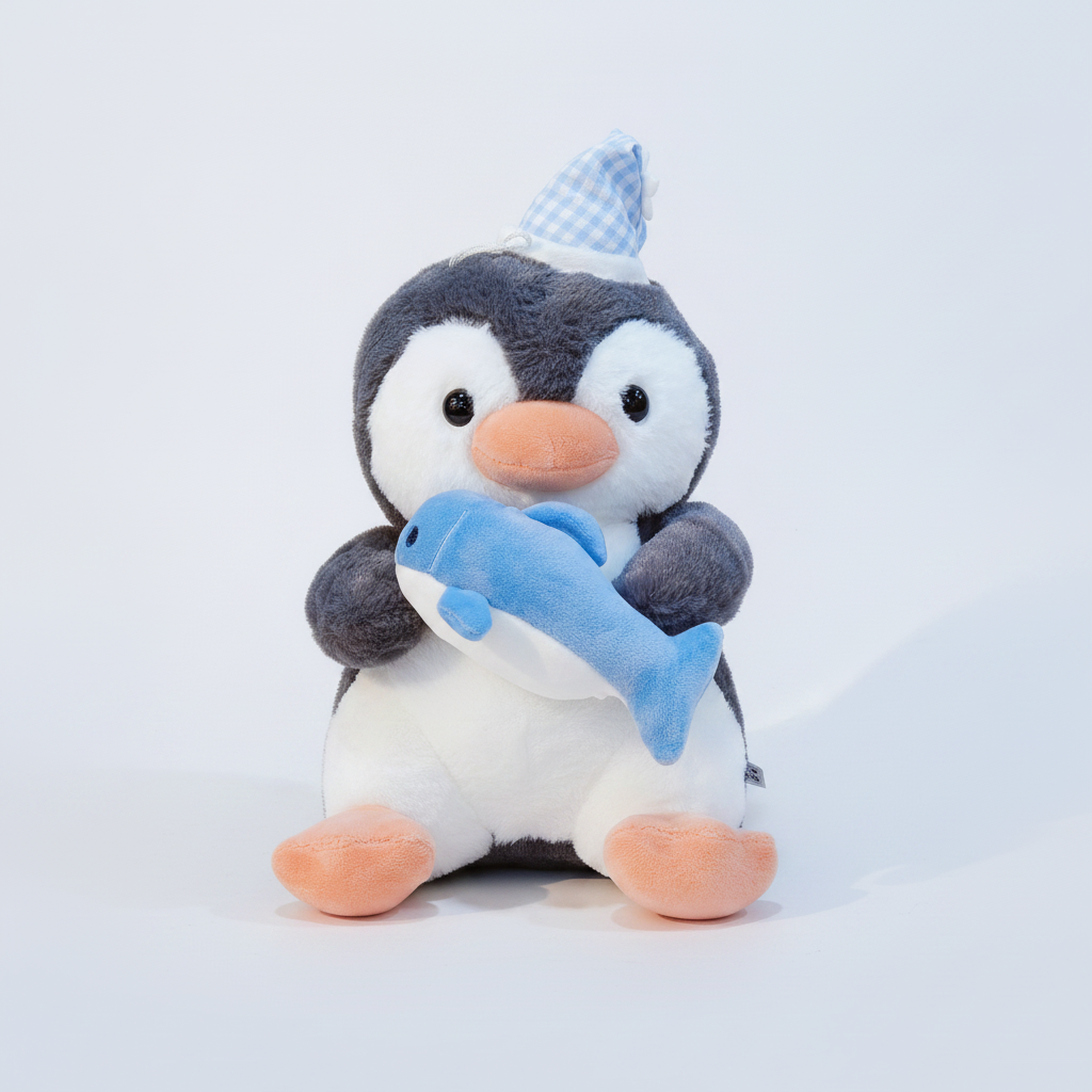 Penguin Plush Toy with Dolphin & Party Hat – 35 cm