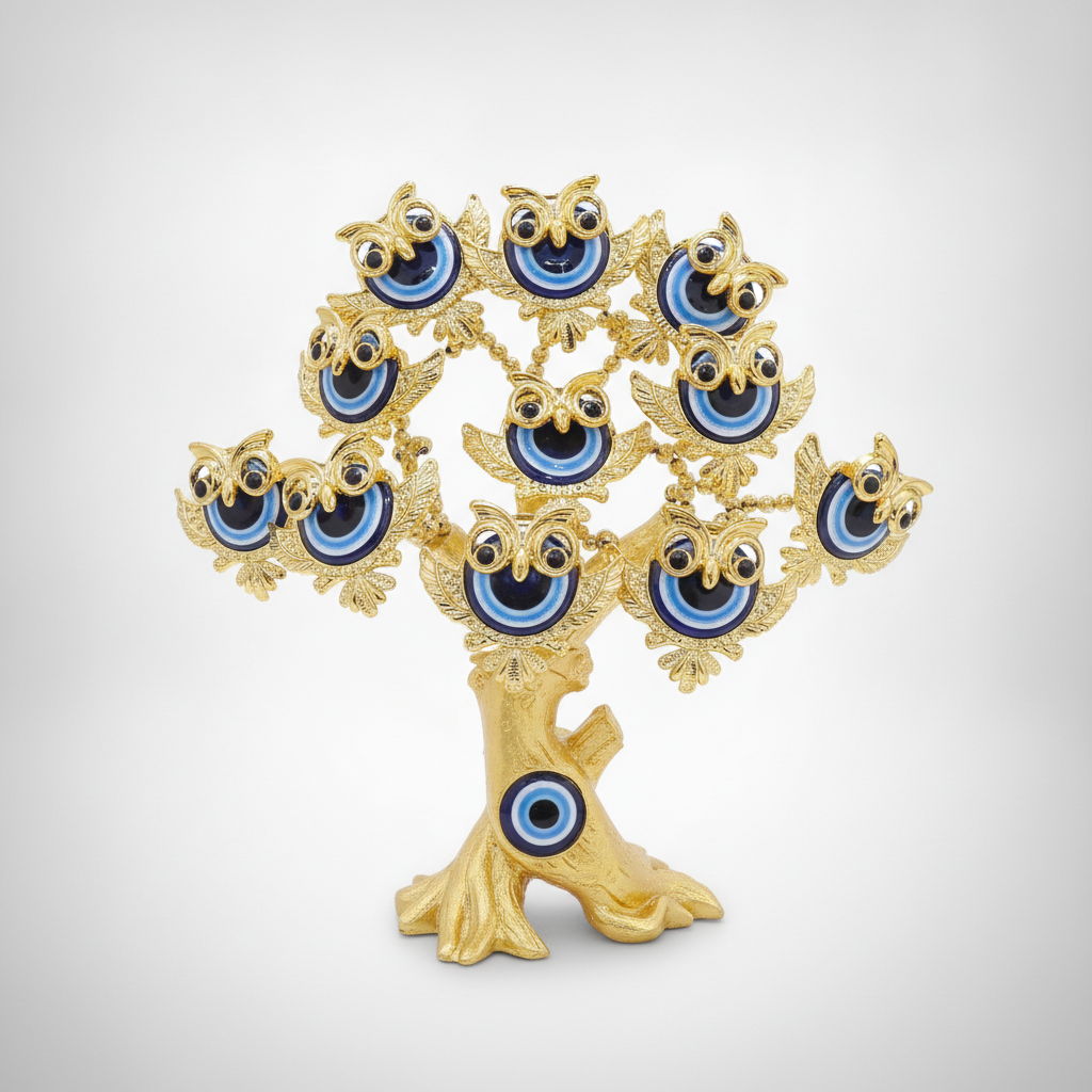 Golden Evil Eye Owl Tree Figurine – Lucky Home Decor