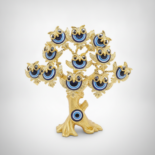 Golden Evil Eye Owl Tree Figurine – Lucky Home Decor