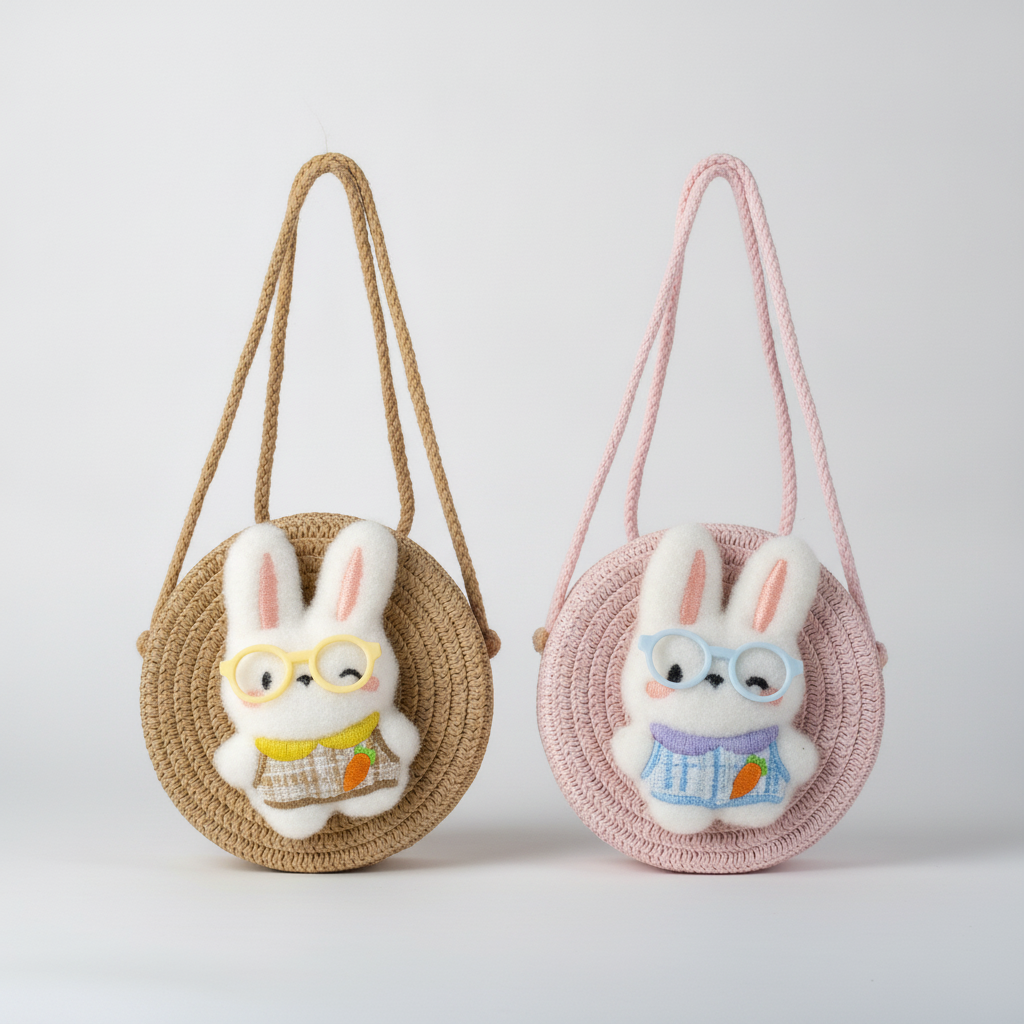 Cute Bunny Mini Bag Keychain – Woven Round Purse