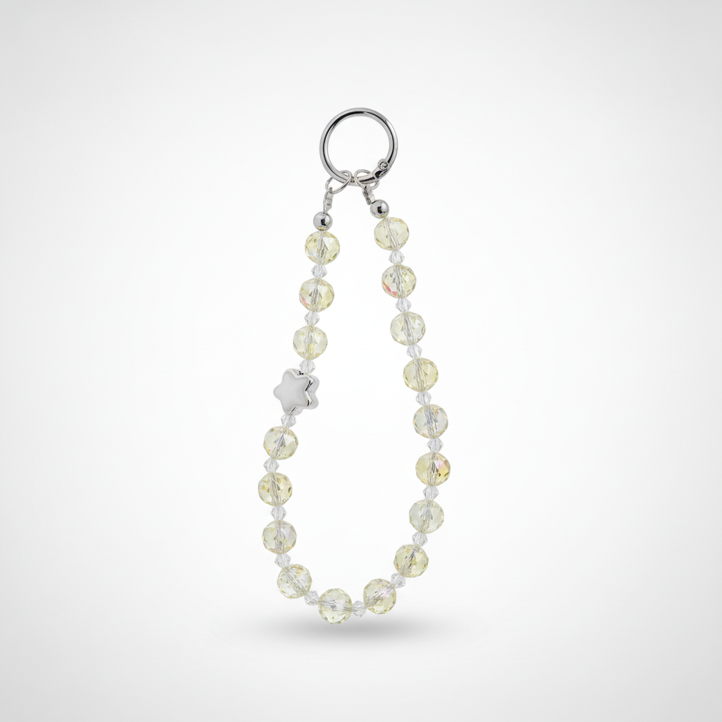 Crystal Bead Phone Charm Keychain with Star Accent