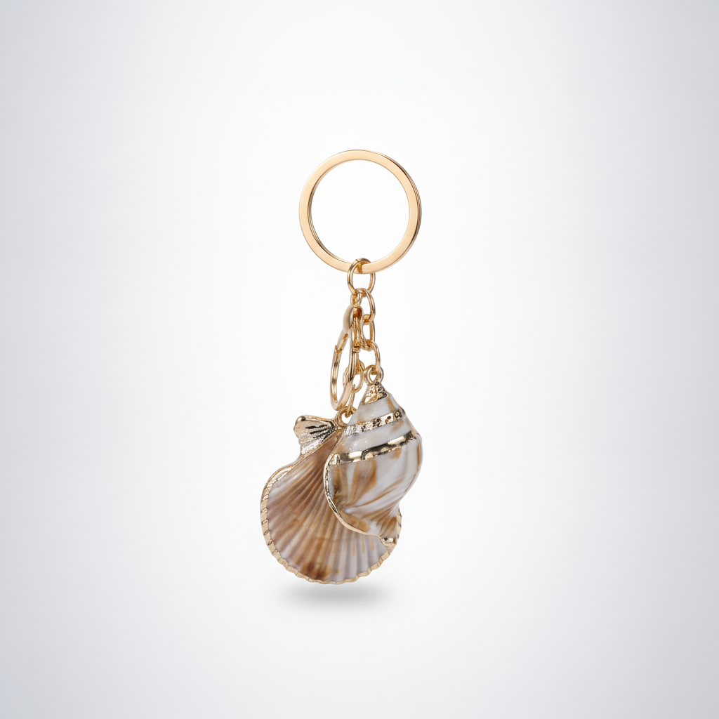 Ocean Shell Keychain – Gold-Trimmed Seashell & Conch Charm