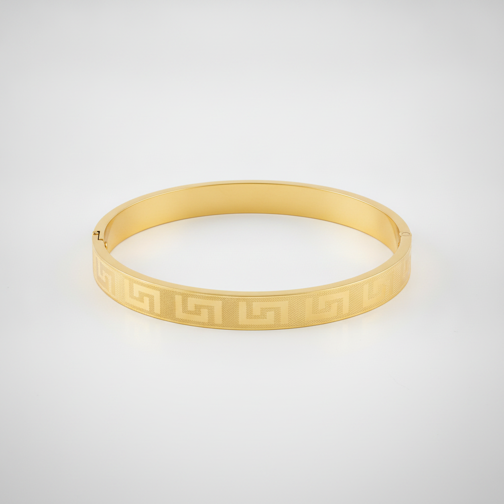 Men's Gold-Tone Bangle Bracelet with Greek Key Pattern