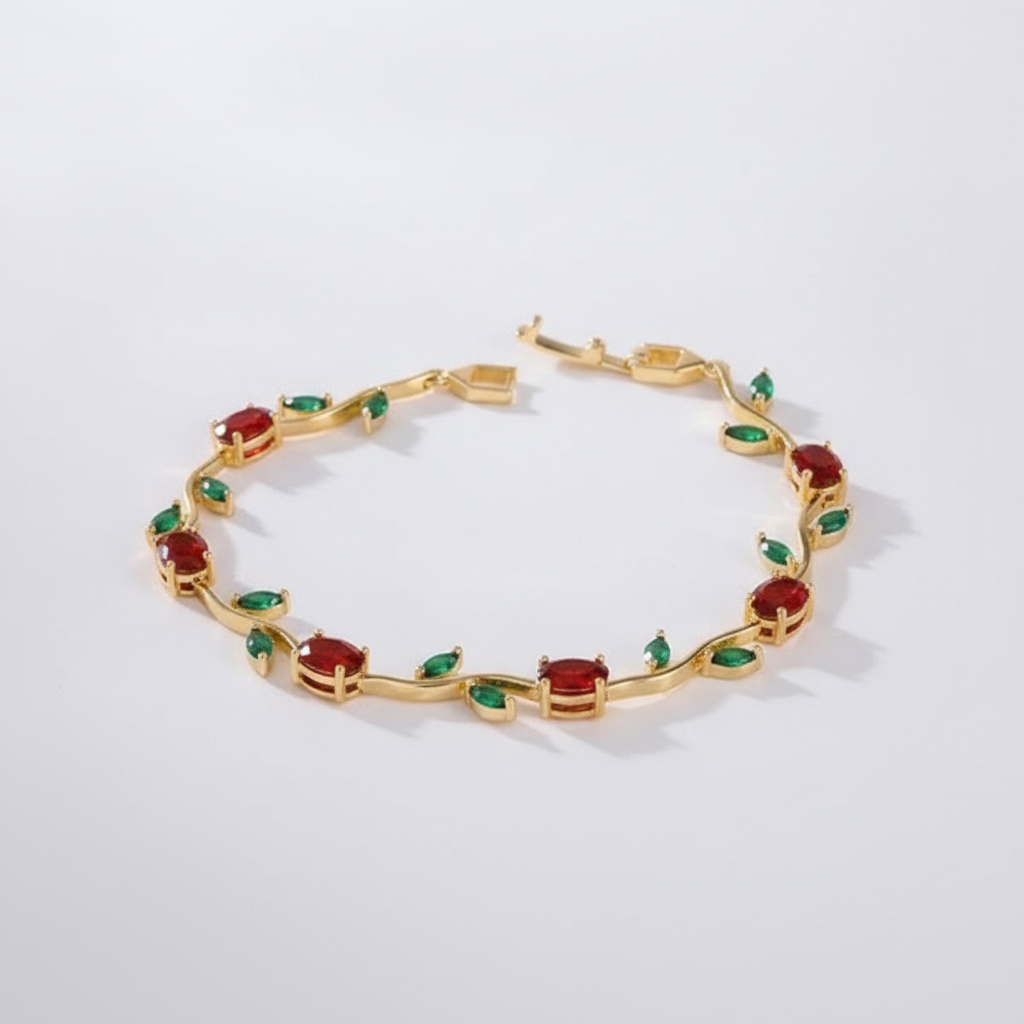 Gold-Tone Ruby Red & Emerald Green Crystal Tennis Bracelet