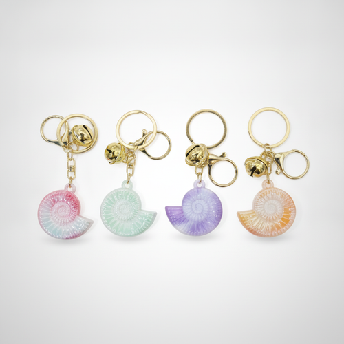 Pastel Spiral Shell Keychain with Gold Bell & Clasp