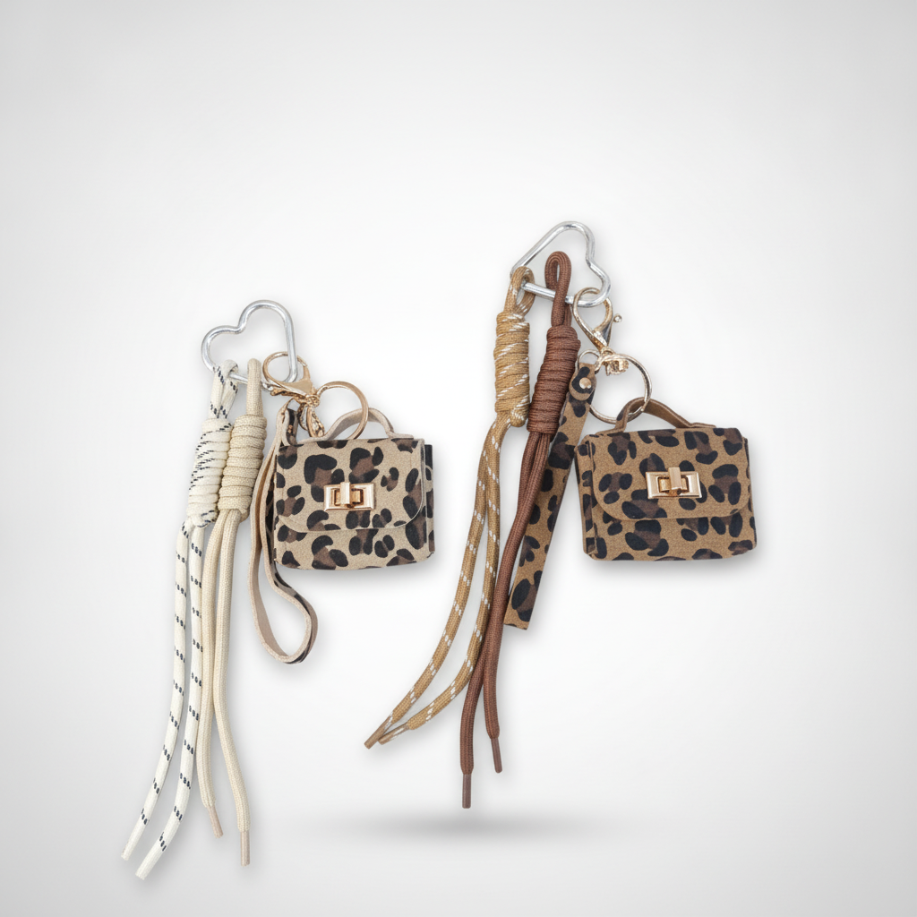 Leopard Print Mini Bag Keychain with Wristlet Strap