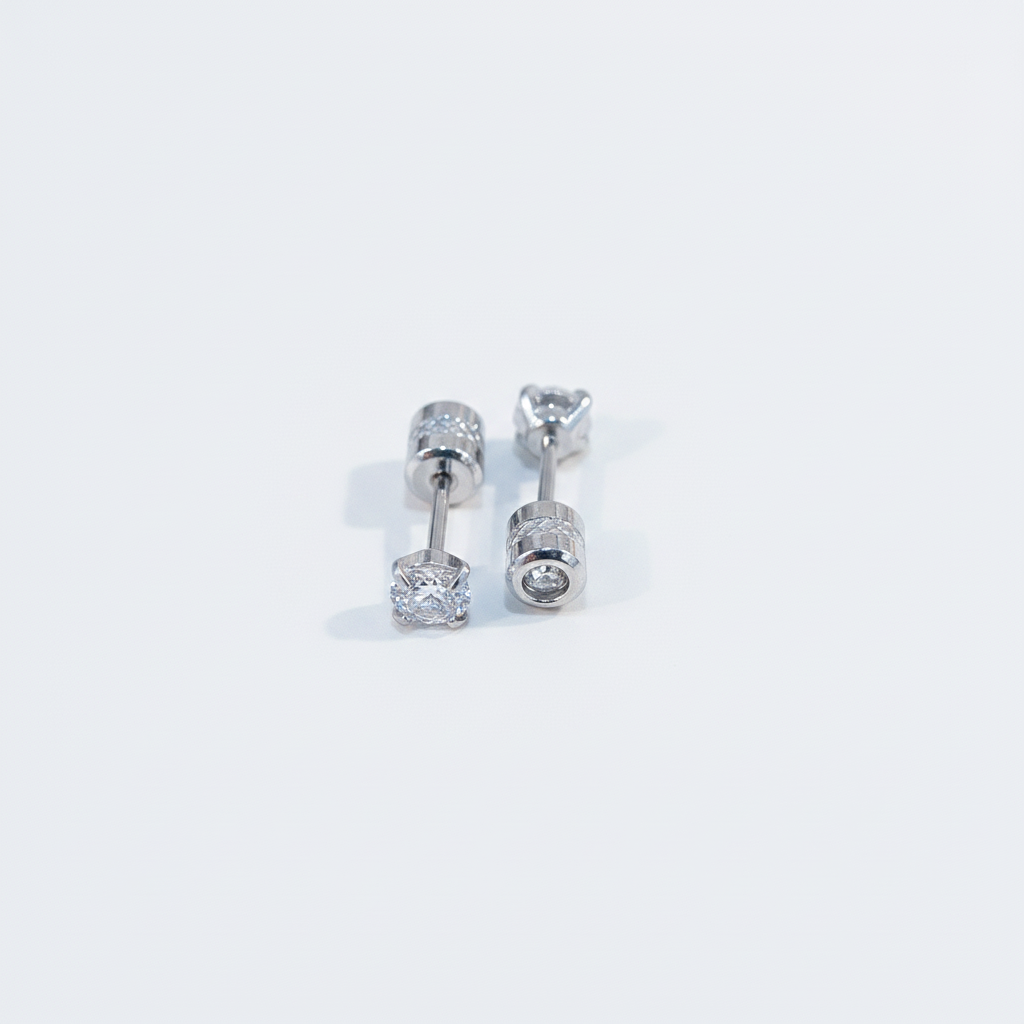 Men's Diamond Stud Earrings | Silver Prong & Bezel Set