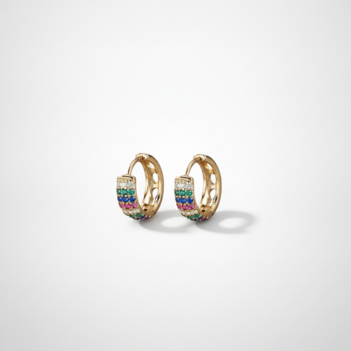 Rainbow Crystal Huggie Hoop Earrings in Gold