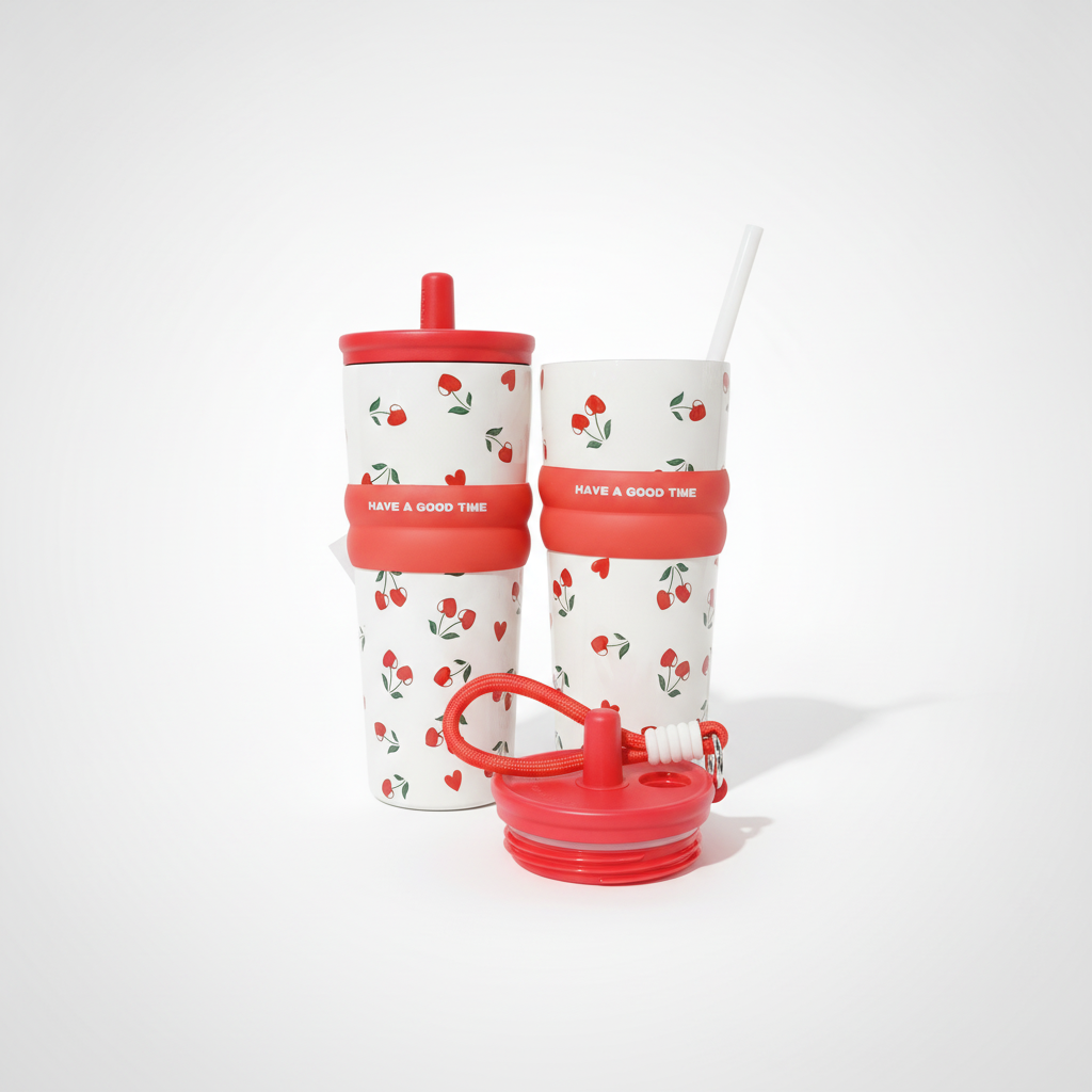 Cherry Print Insulated Stainless Steel Tumbler 710ml