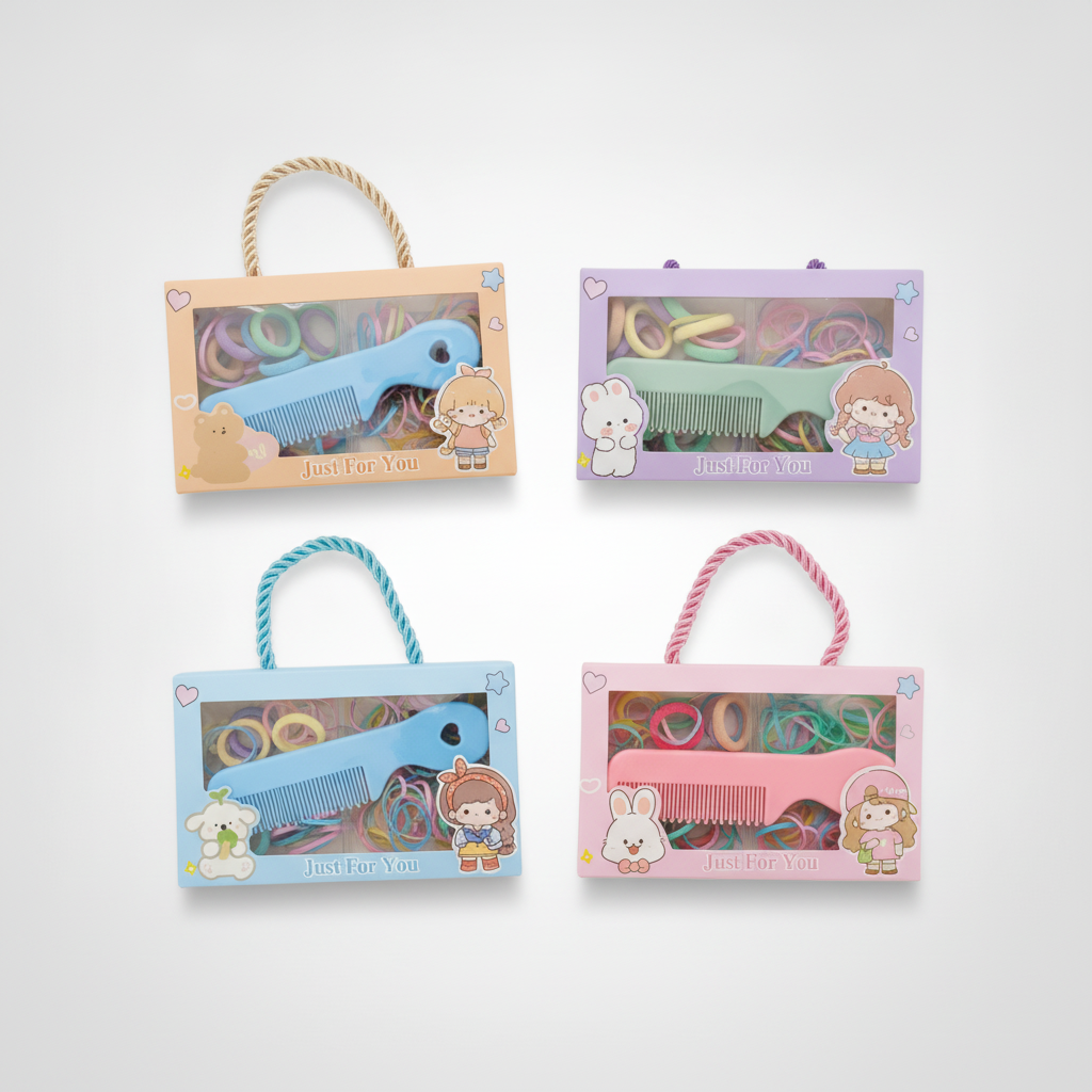 Girls' Hair Accessories Gift Set – Comb & Colorful Elastics