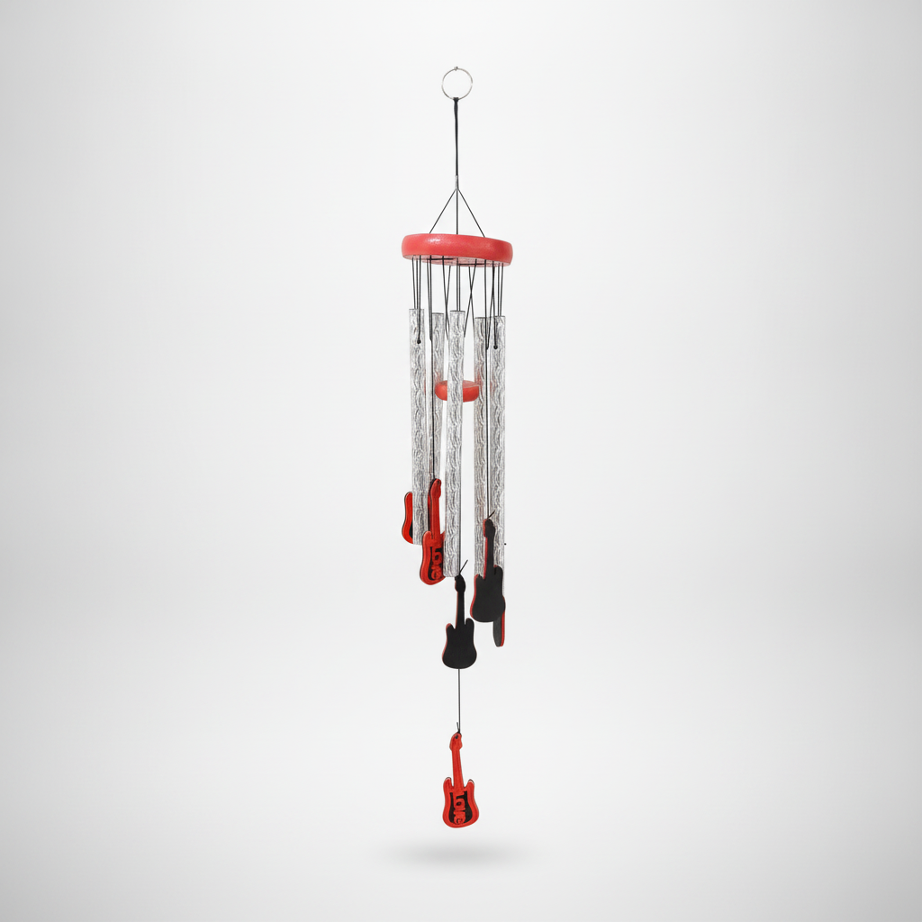 Guitar Wind Chime with Red & Black Music Lover Design