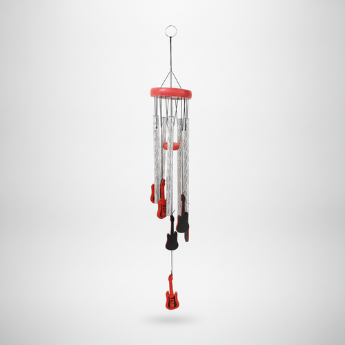 Guitar Wind Chime with Red & Black Music Lover Design