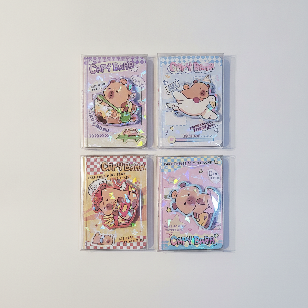 Holographic Capybara Mini Diary Journal — Kawaii Stationery