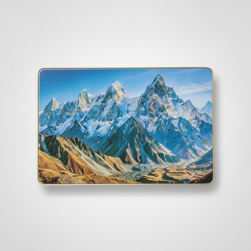 Himalayan Mountain Scene Decorative Tin Box with Crystal Gems