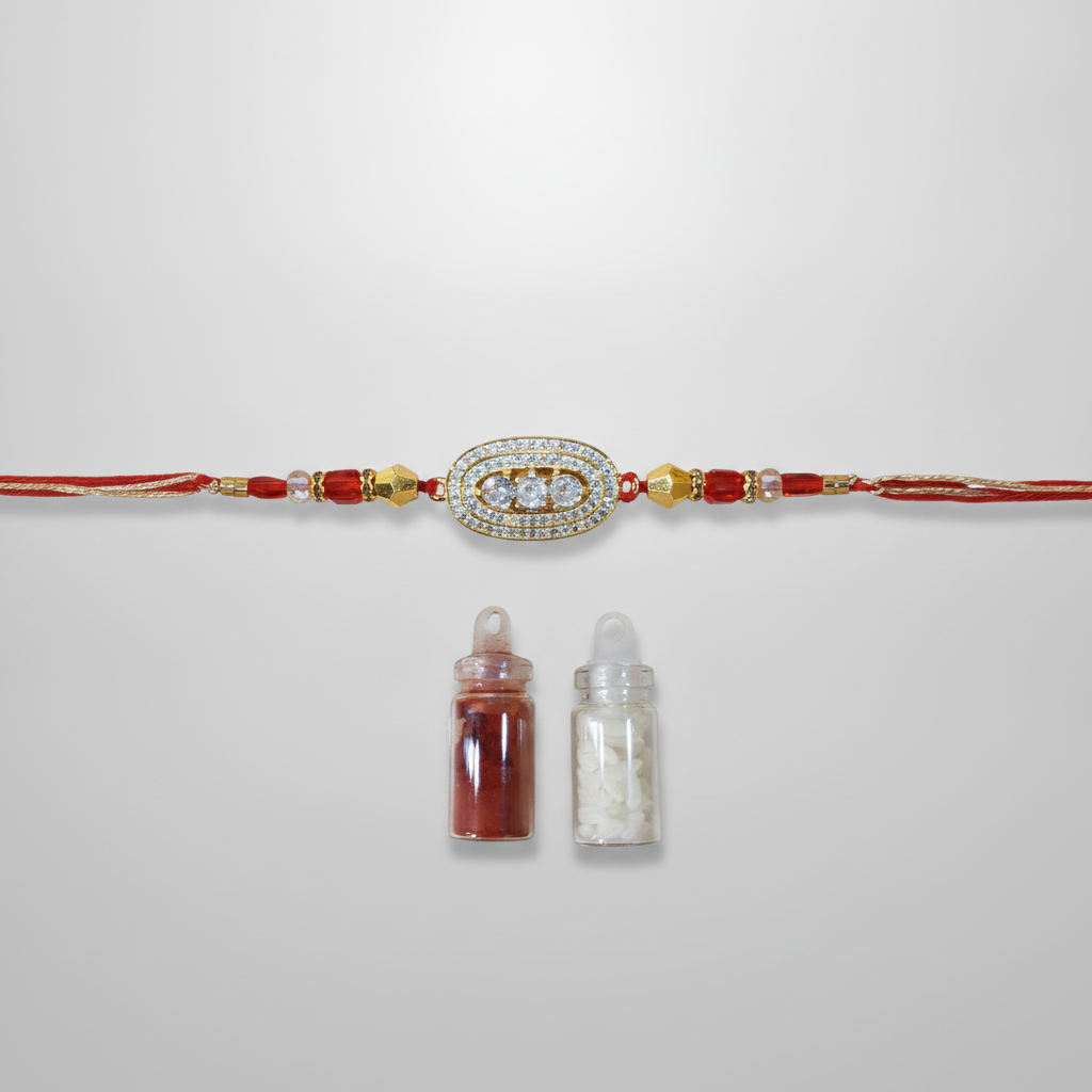 Traditional Rakhi Set with Roli & Rice – Diamond Charm
