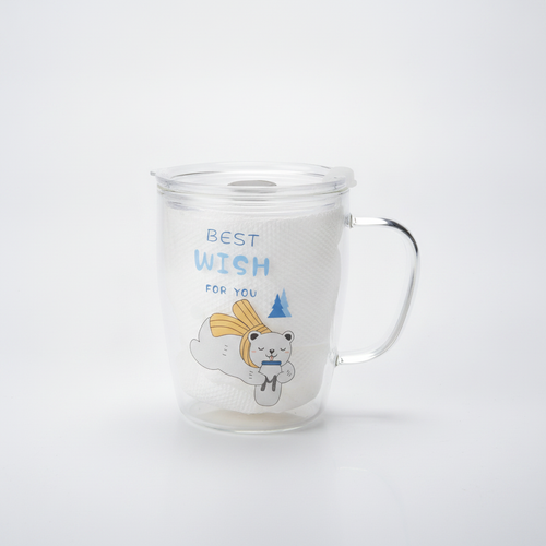 Best Wish For You Polar Bear Glass Mug with Lid
