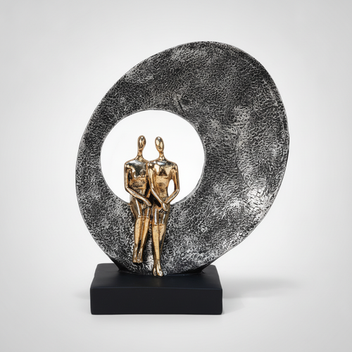 Golden Couple Embrace Circular Disc Sculpture Décor