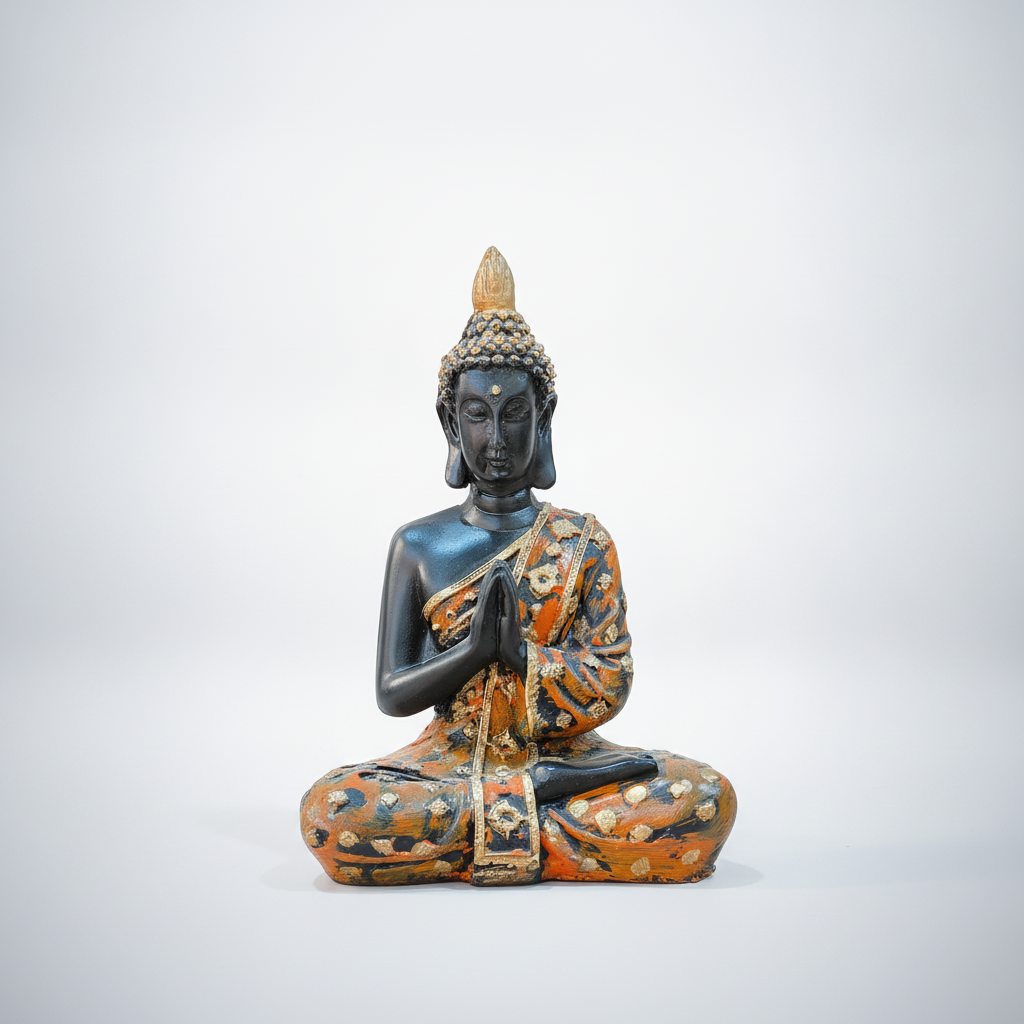 Thai Buddha Statue Figurine – Black & Gold, 7.5 Inch