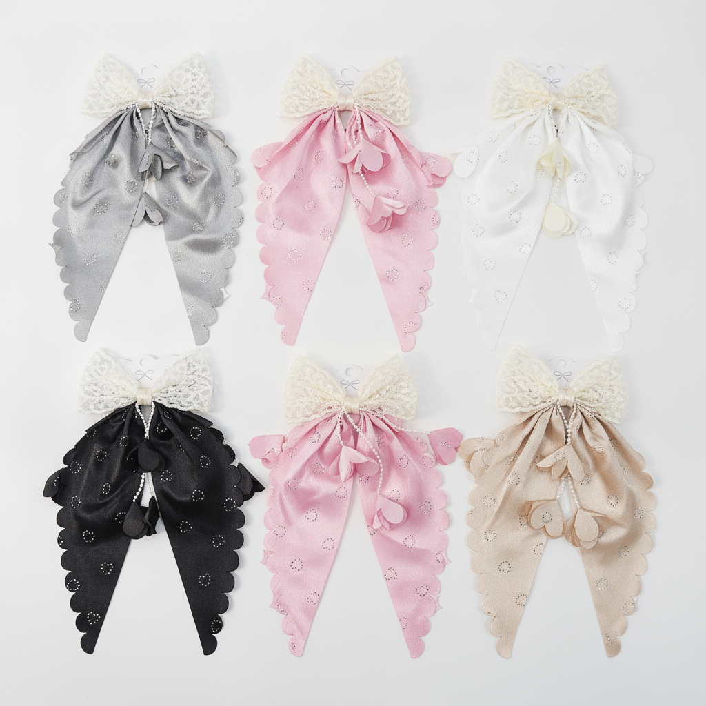 Lace & Pearl Bow Hair Clip with Ribbon Streamers
