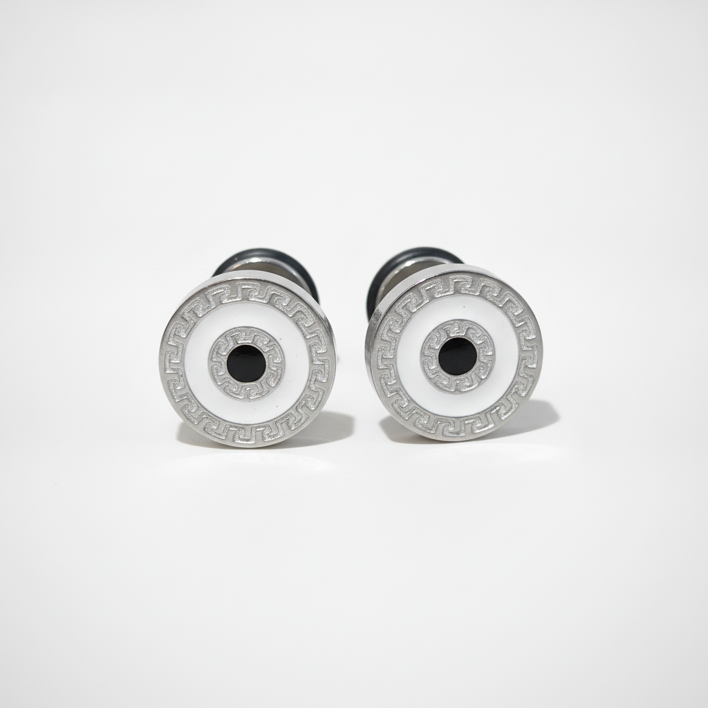 Men's Double-Sided Stainless Steel Greek Key Stud Earrings