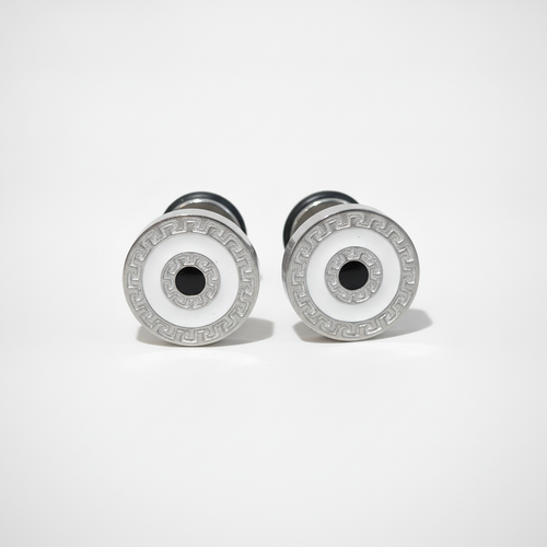 Men's Double-Sided Stainless Steel Greek Key Stud Earrings