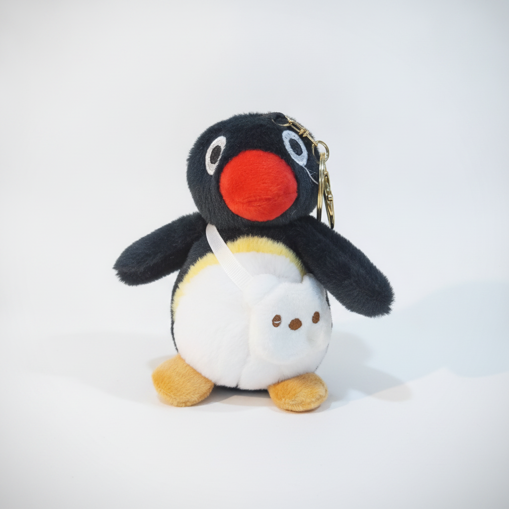 Pingu Penguin Plush Keychain with Baby Penguin Bag