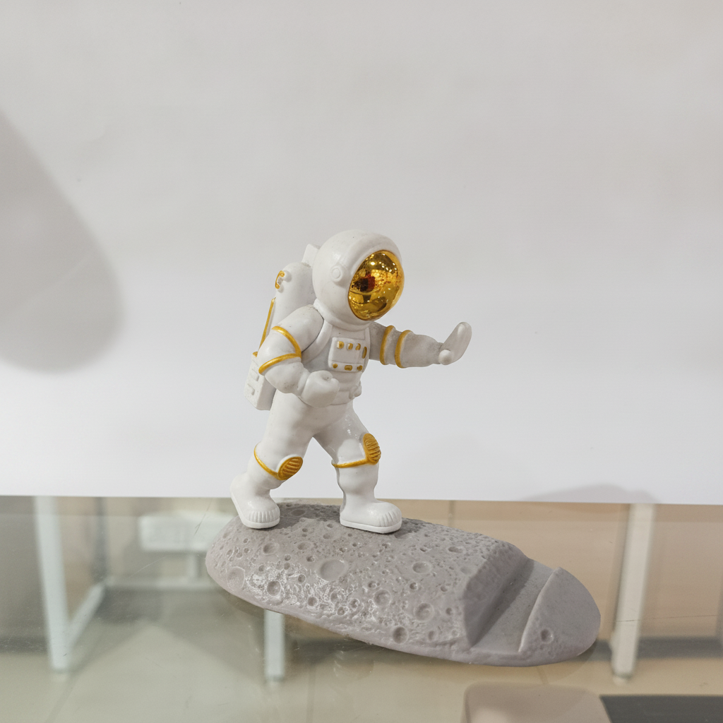 Astronaut Surfer Figurine – Moon Surface Desk Sculpture