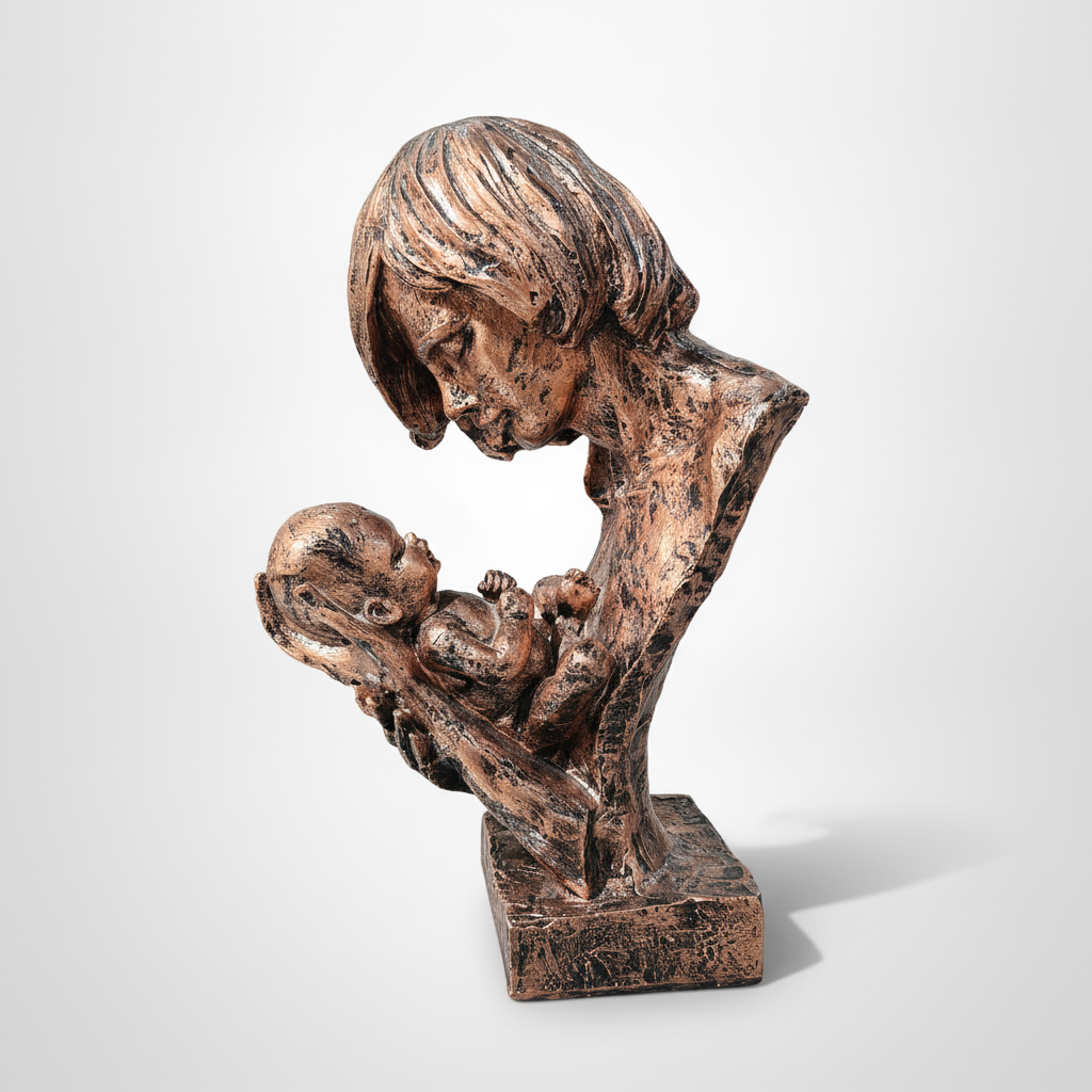 Mother & Baby Bronze-Finish Sculpture Figurine – 13 Inch