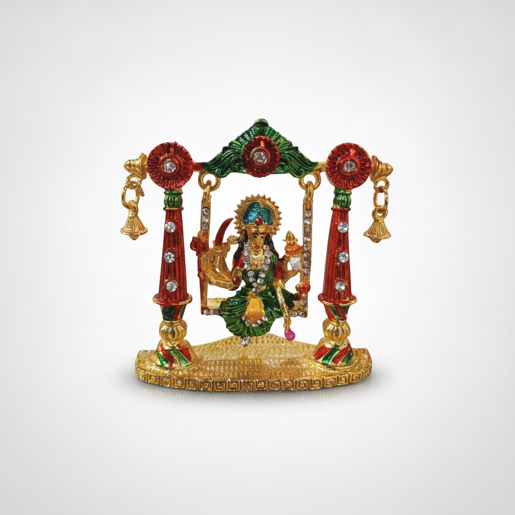 Goddess Durga Swing Idol | Enamel & Rhinestone Figurine
