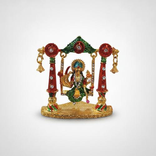 Goddess Durga Swing Idol | Enamel & Rhinestone Figurine