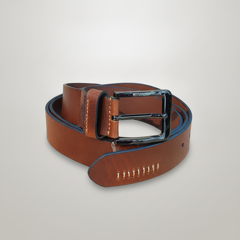 Wrangler Men's Tan Leather Belt with Gunmetal Buckle – 110 cm