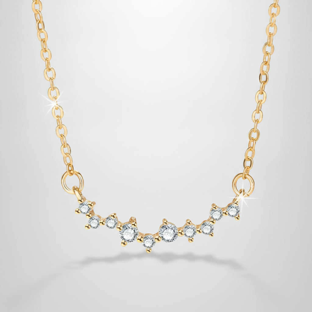 Gold Crystal Bar Pendant Necklace for Women