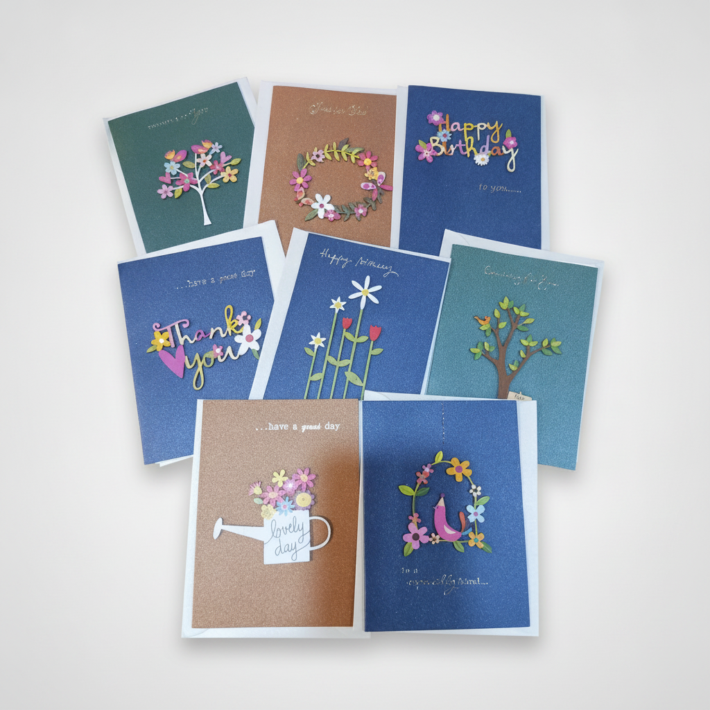 Handcrafted Greeting Cards with Floral Die-Cut Designs