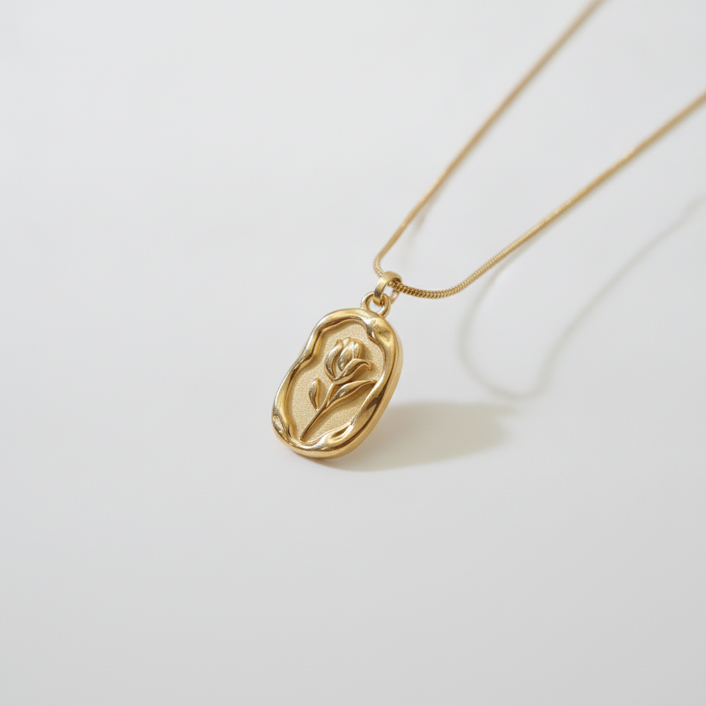 Gold Rose Medallion Pendant Necklace