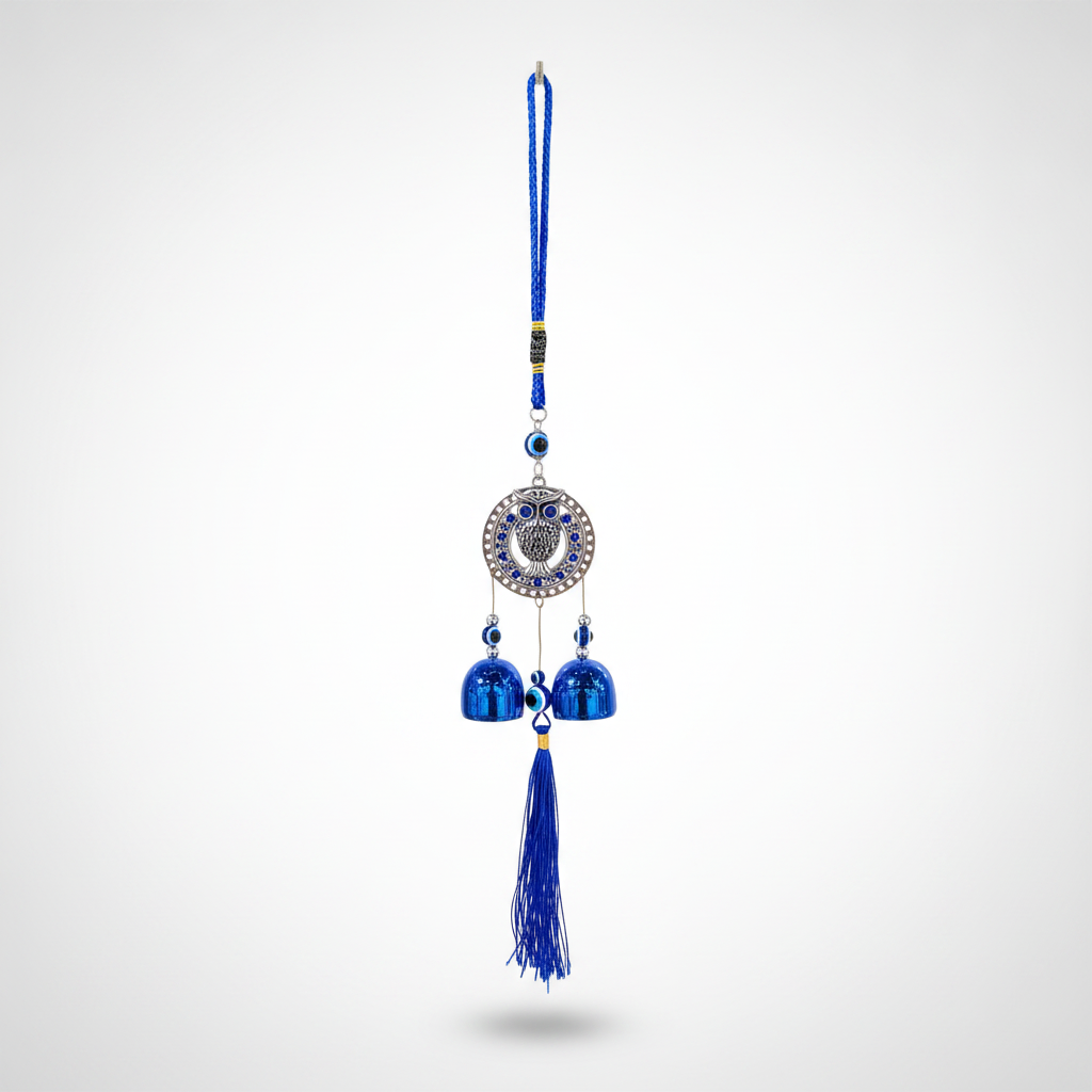 Evil Eye Owl Wind Chime with Blue Bells & Tassel