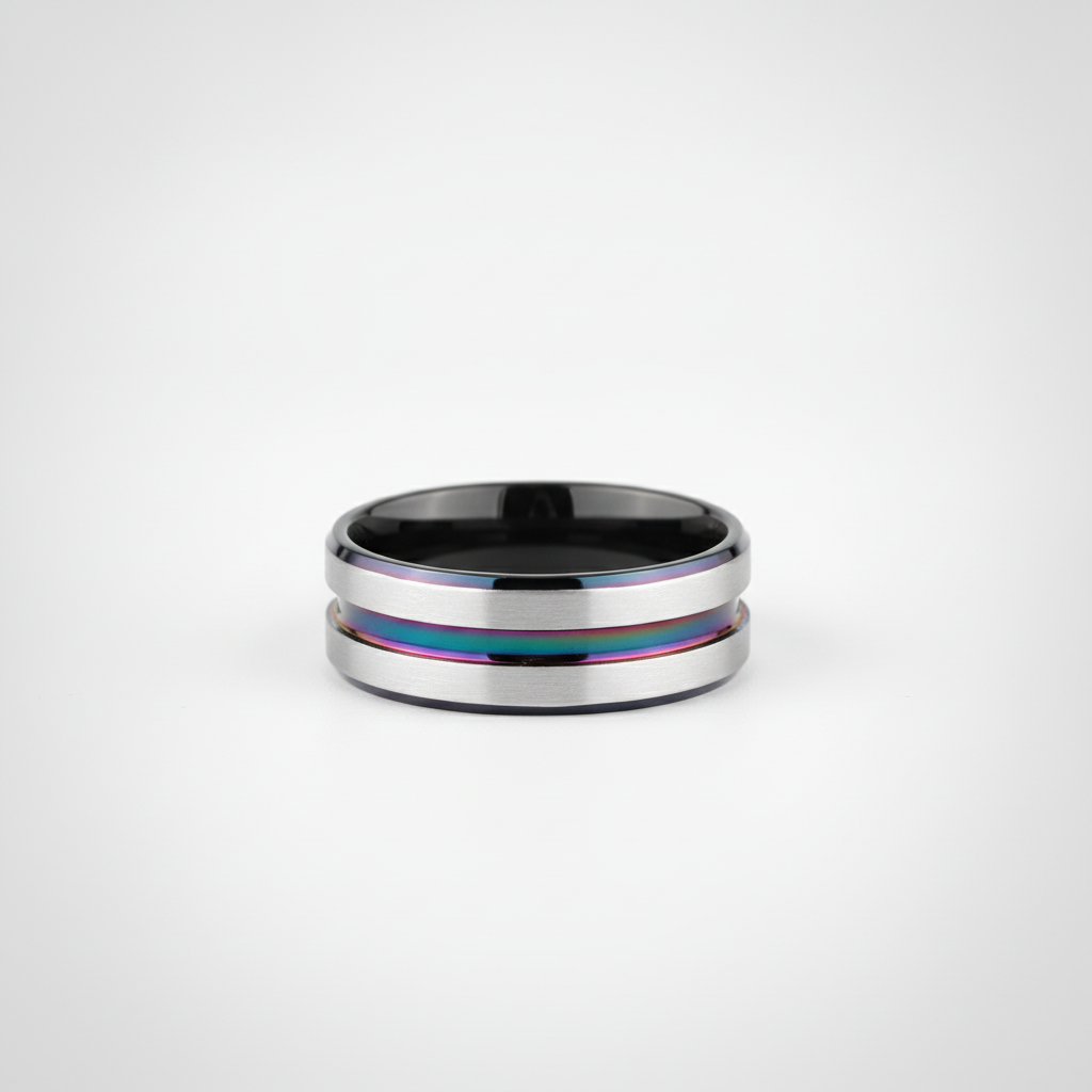 Men's Two-Tone Black & Silver Stainless Steel Band Ring