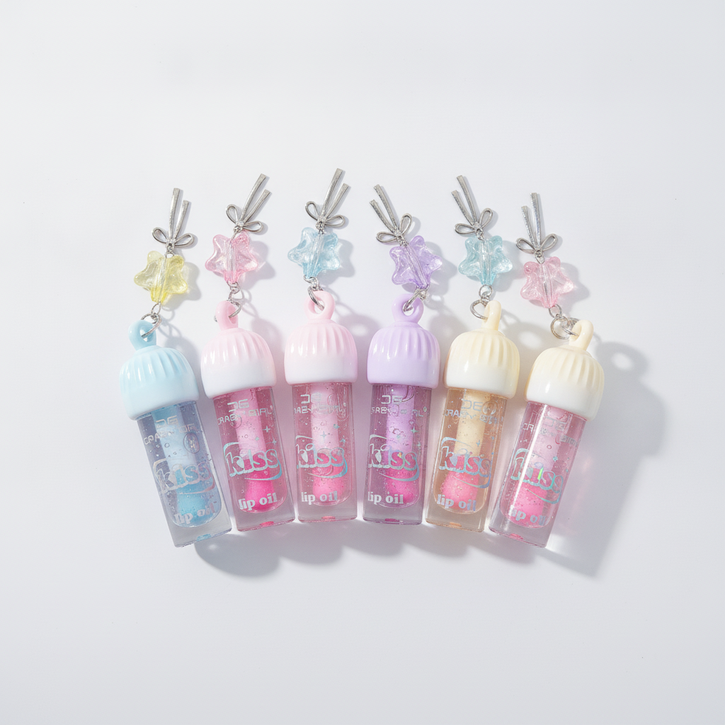 Crazy Girl Kiss Lip Oil with Star Charm – 6-Shade Set