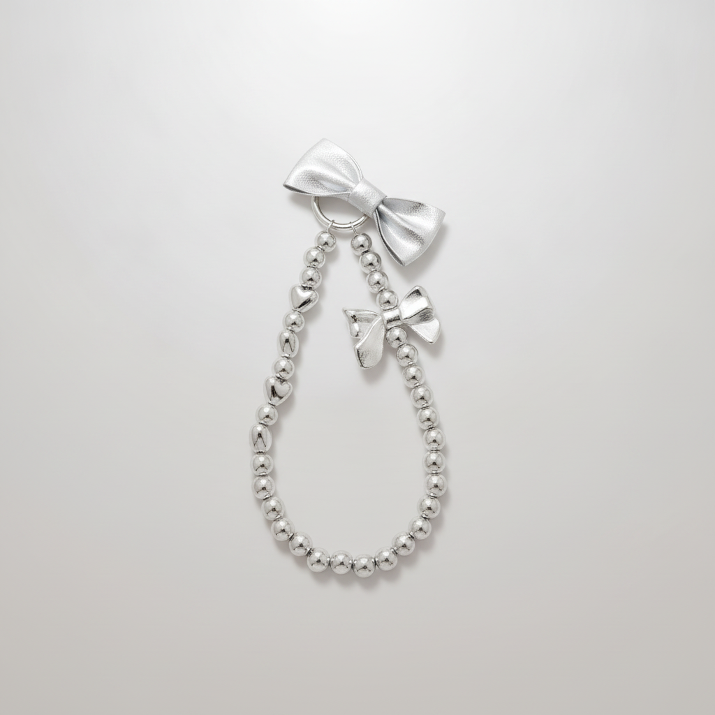 Silver Beaded Bow Keychain – Cute Charm Accessory