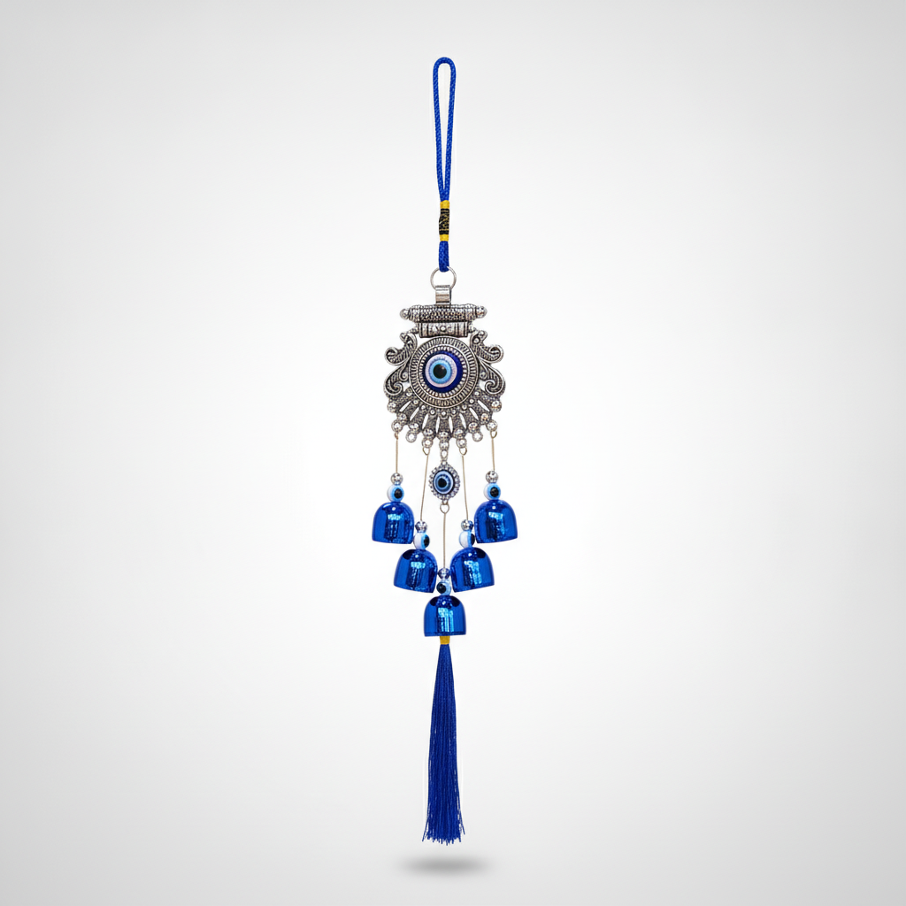 Evil Eye Wall Hanging with Blue Bells & Tassel Charm