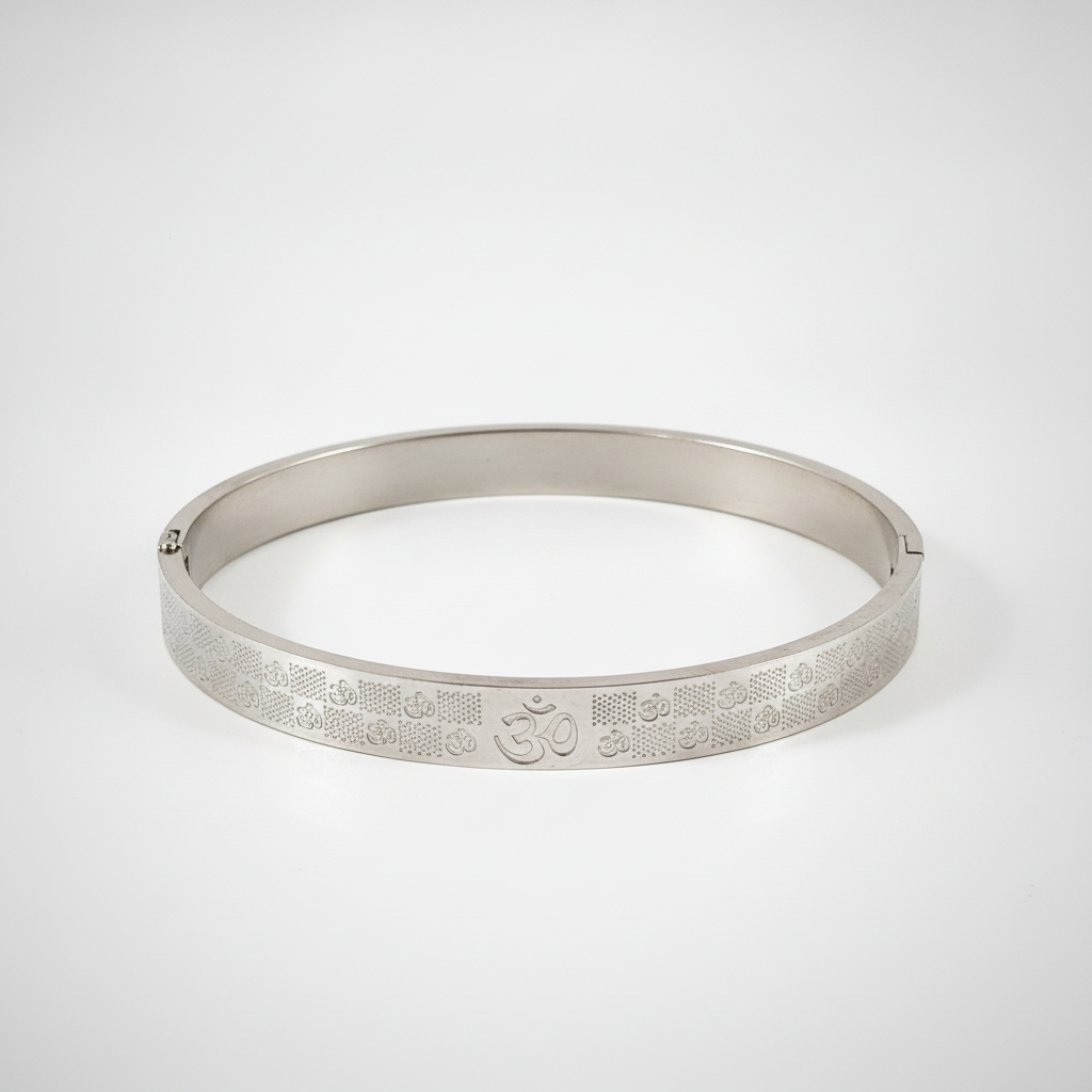 Men's Om Symbol Silver-Tone Stainless Steel Bangle Bracelet