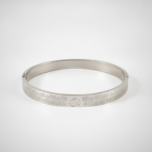 Men's Om Symbol Silver-Tone Stainless Steel Bangle Bracelet
