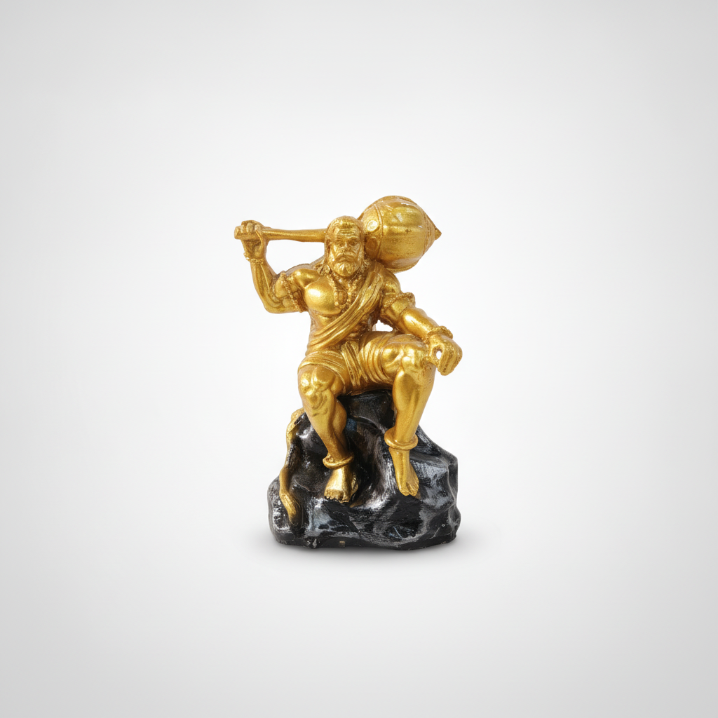 Golden Hanuman Statue with Gada — Warrior Pose Figurine