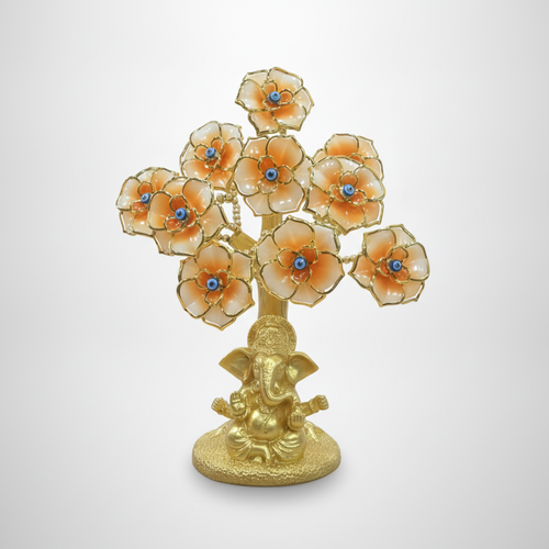 Golden Ganesha Evil Eye Flower Tree Figurine