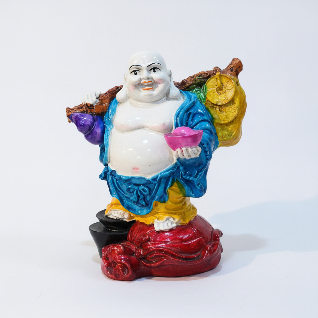 Laughing Buddha Figurine – Colorful Lucky Wealth Statue 6"