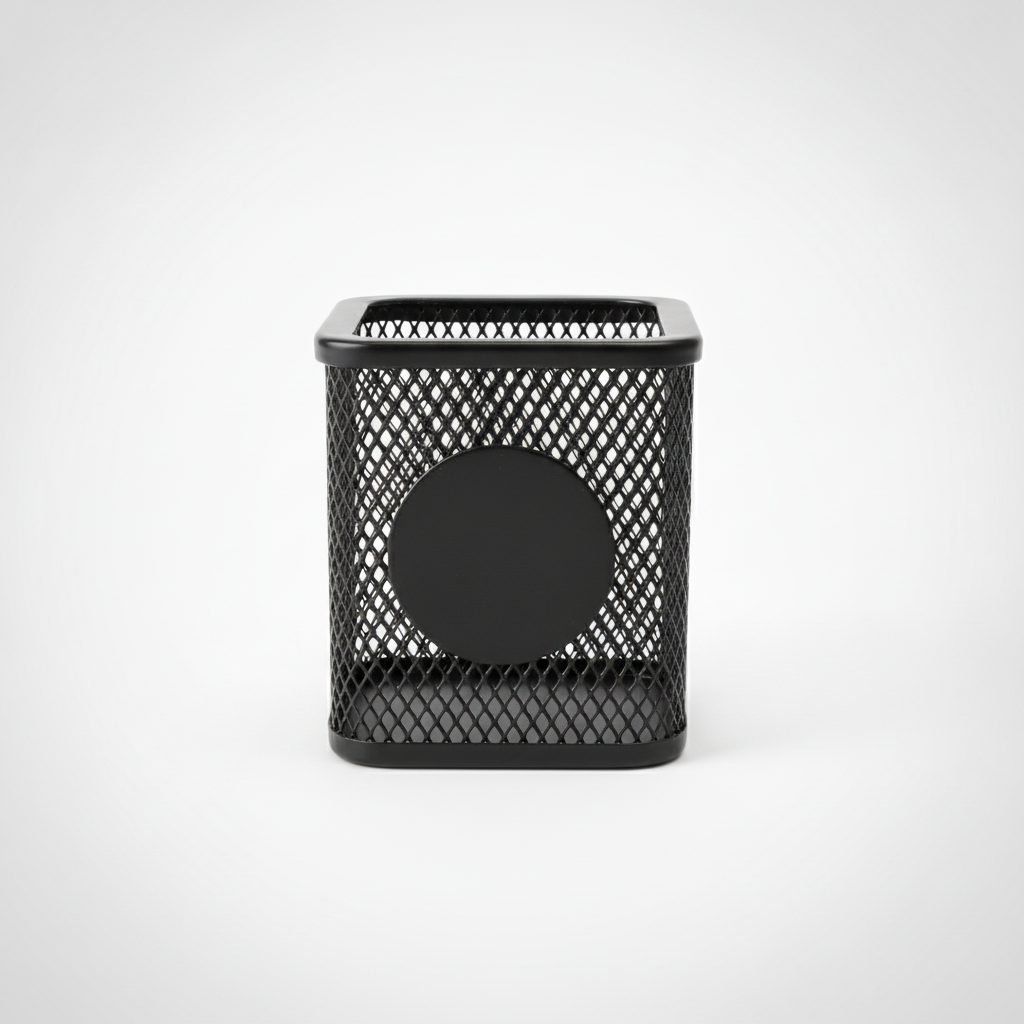 Black Metal Mesh Pen & Pencil Holder with Custom Logo