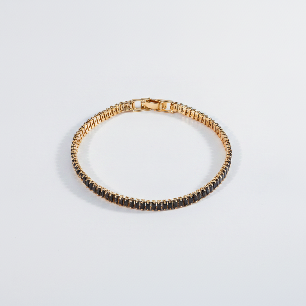 Black Crystal Gold Tennis Bracelet for Women