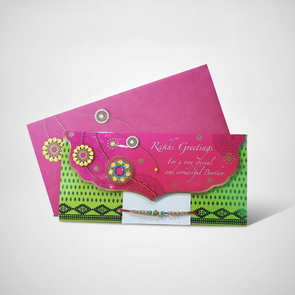 Rakhi Greeting Card Set with Rakhi, Roli & Chawal